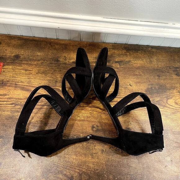 City Chic US 11 EU 42 Heels Justine Black Strappy NEW 3.75" Faux Suede Evening - Picture 6 of 9